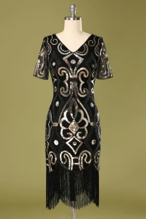 1920s Black Sequins Flapper Dress