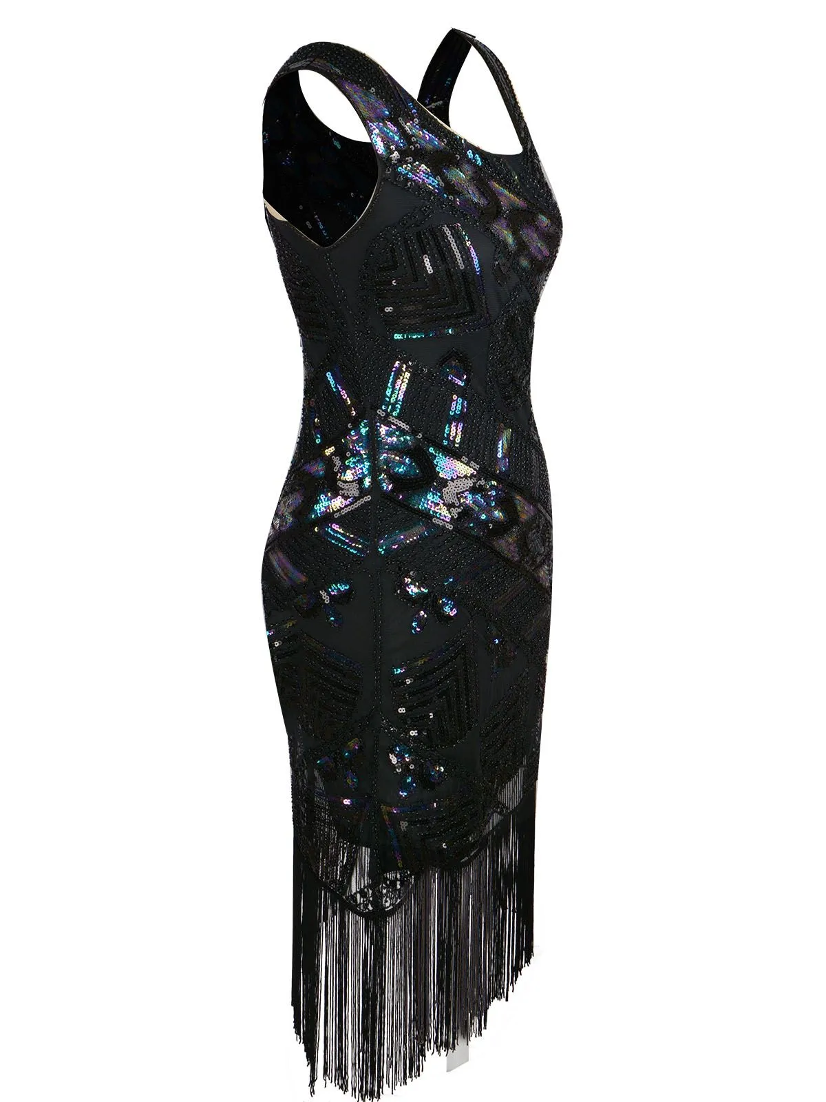 1920s Sequined Tassel Asymmetrical Dress