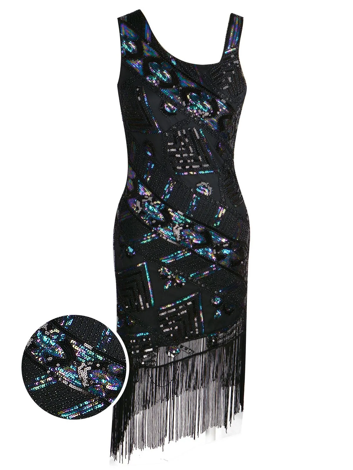 1920s Sequined Tassel Asymmetrical Dress