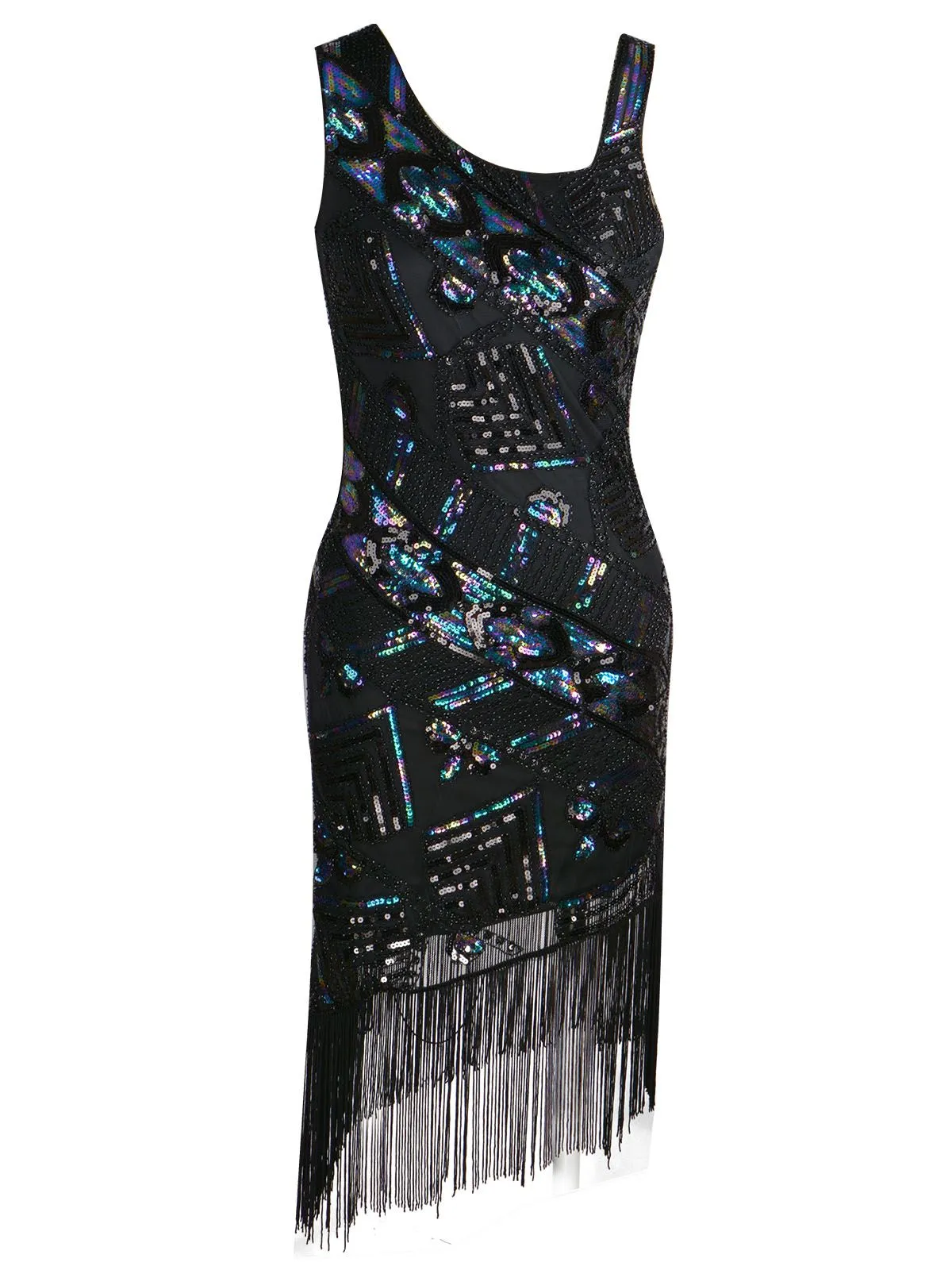 1920s Sequined Tassel Asymmetrical Dress
