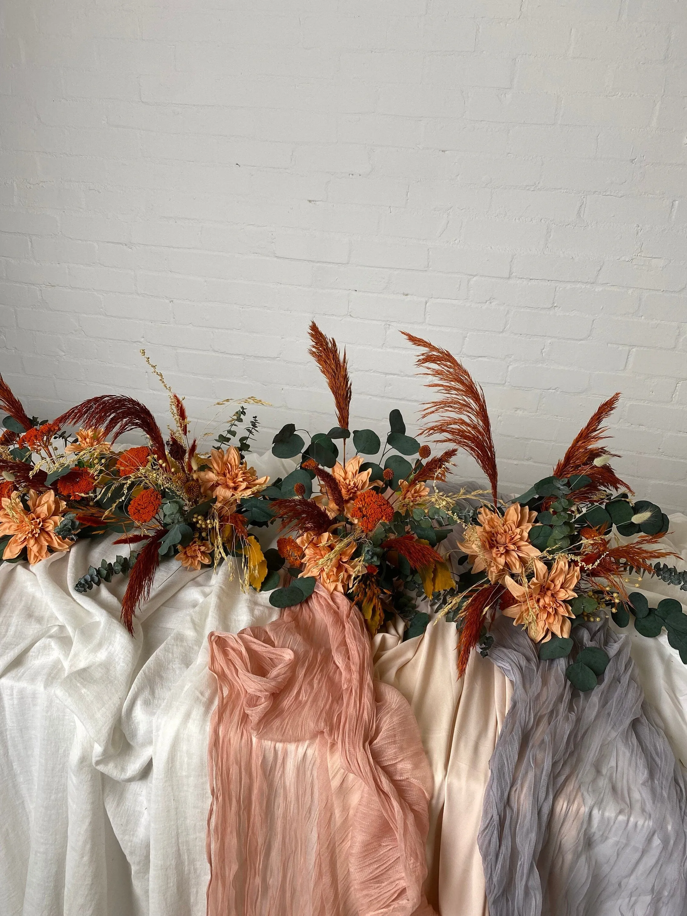 4 Section Pieces Table Runner Flower Decoration - Rust Orange Wildflowers