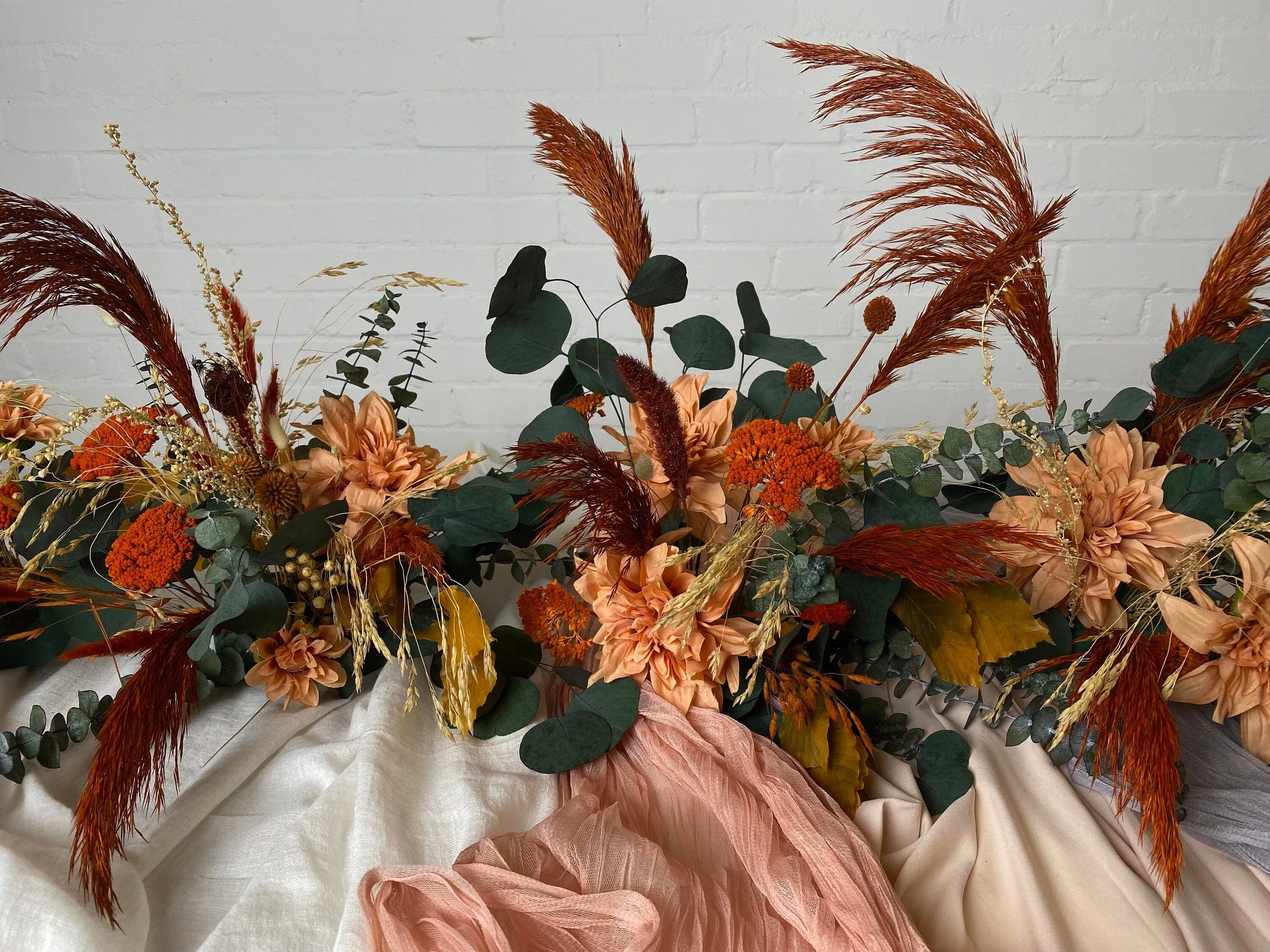 4 Section Pieces Table Runner Flower Decoration - Rust Orange Wildflowers