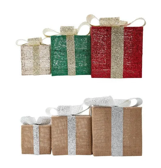 Anko 28 LED Solar Powered 3 Tinsel Wire Presents - 3 Pack/ Assorted*