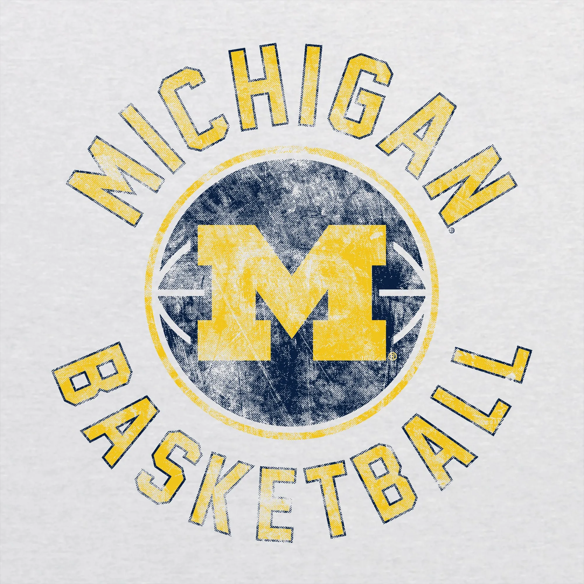 Basketball Distress University of Michigan Next Level Triblend Short Sleeve T Shirt - Heather White