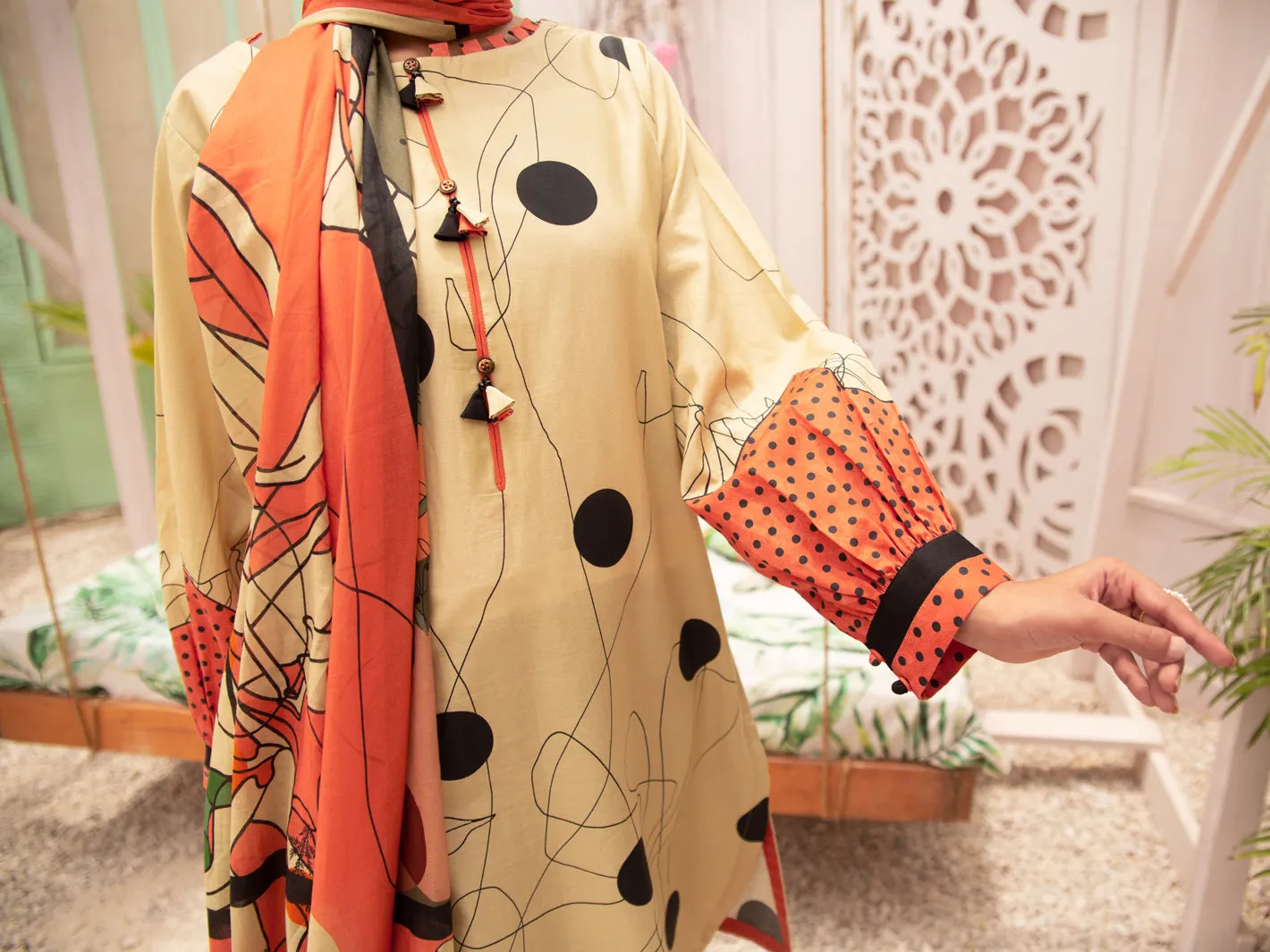 Beige Cambric 3 Piece Stitched - ALP-3PS-1182