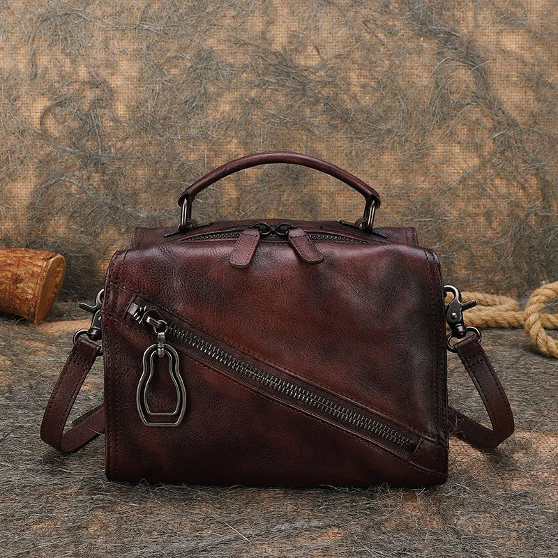 Best Coffee Leather Womens Buston Handbag Handmade Cube Handbag Crossbody Purse for Ladies