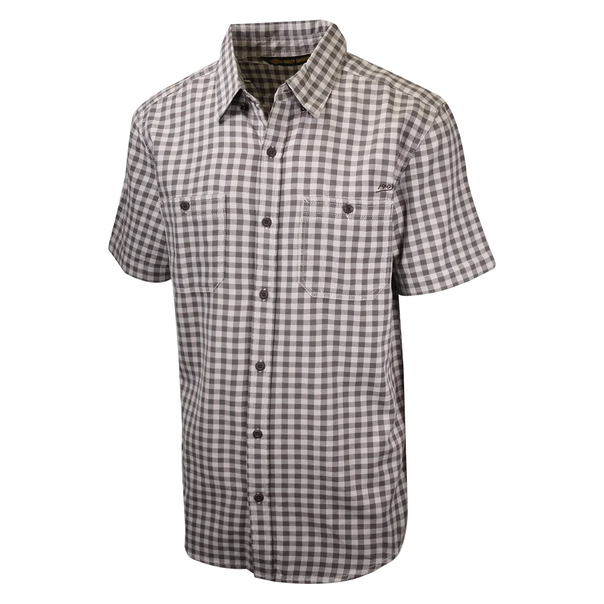 Branded  Men's Grey Brown Plaid S/S Woven Shirt