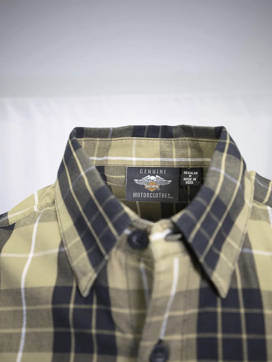 Branded  Men's Metallic Sunburst Green Plaid S/S Woven Shirt (S10)