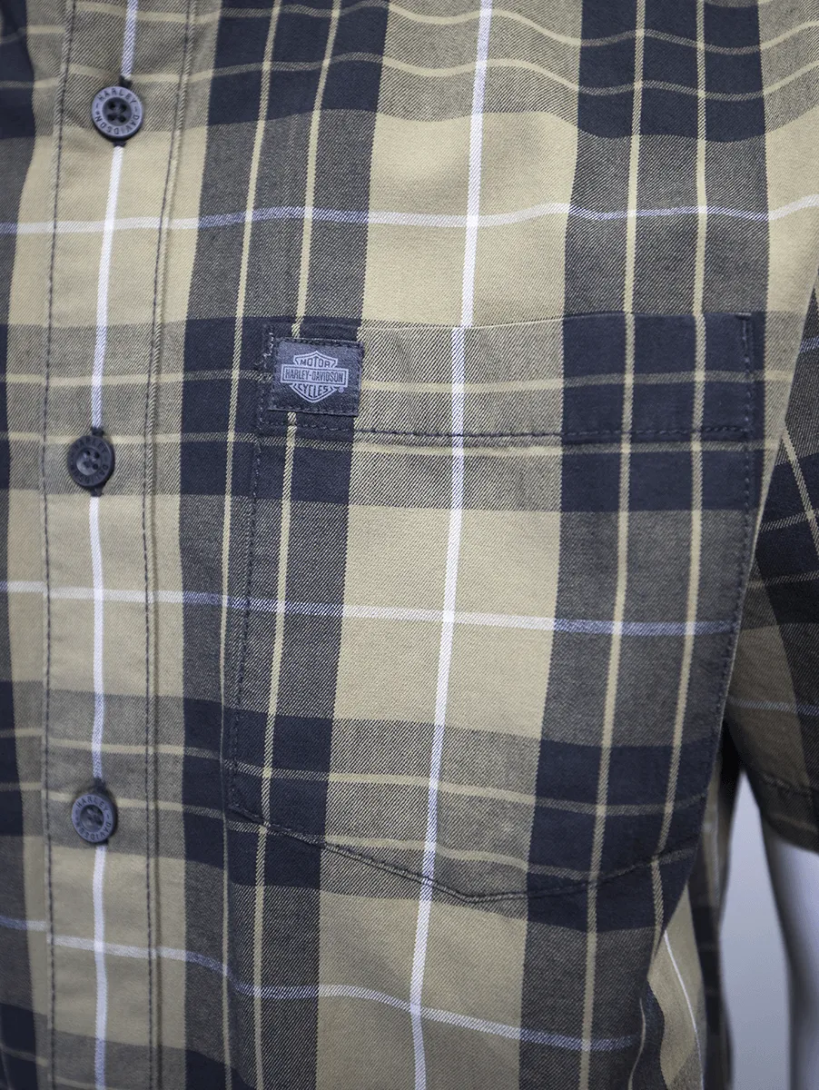 Branded  Men's Metallic Sunburst Green Plaid S/S Woven Shirt (S10)