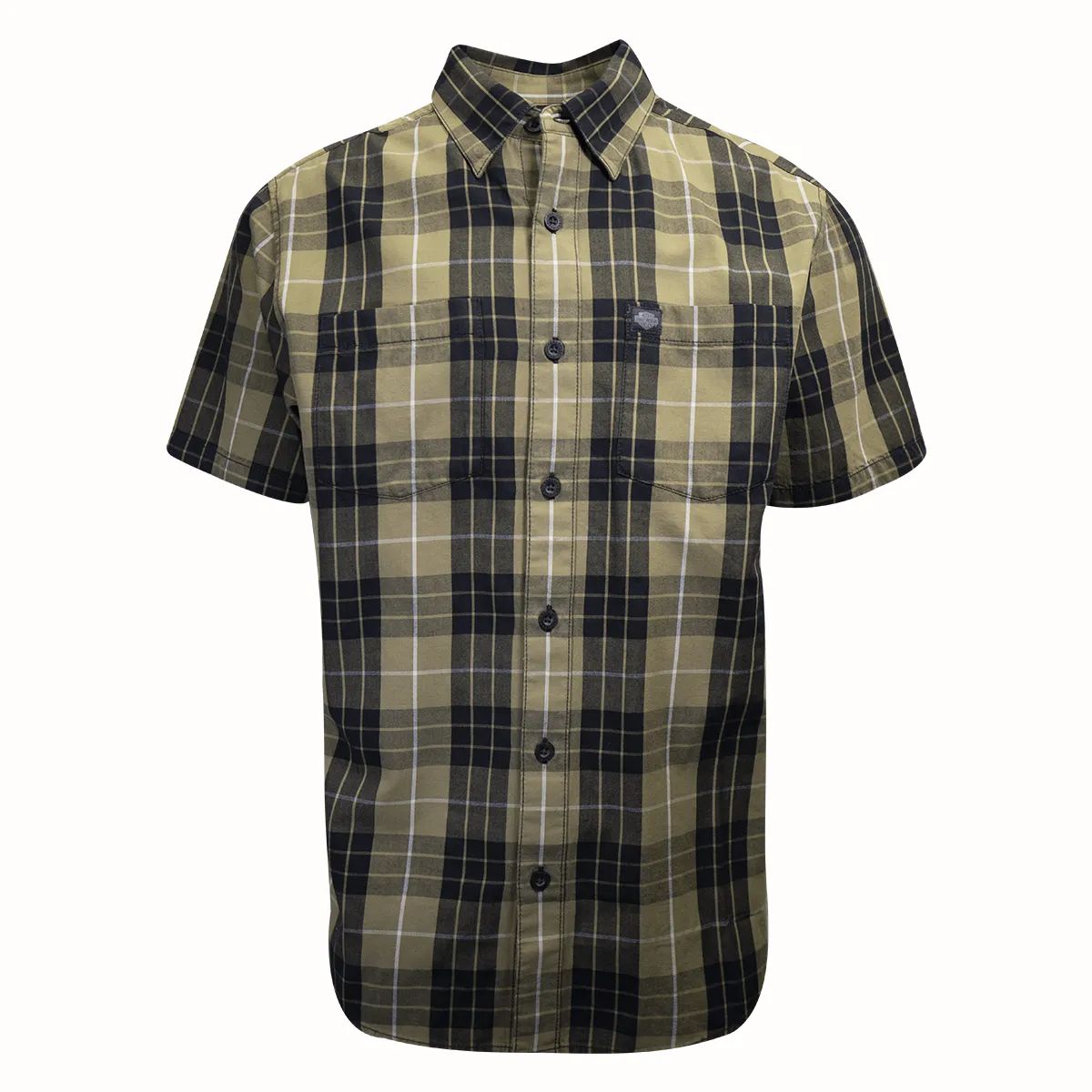 Branded  Men's Metallic Sunburst Green Plaid S/S Woven Shirt (S10)