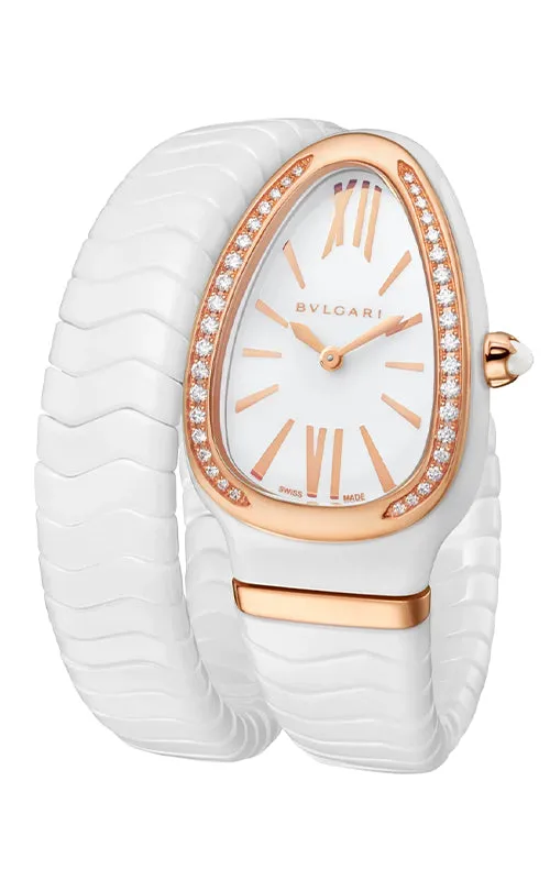 Bulgari Serpenti Spiga White Ceramic & Diamonds Watch 102613