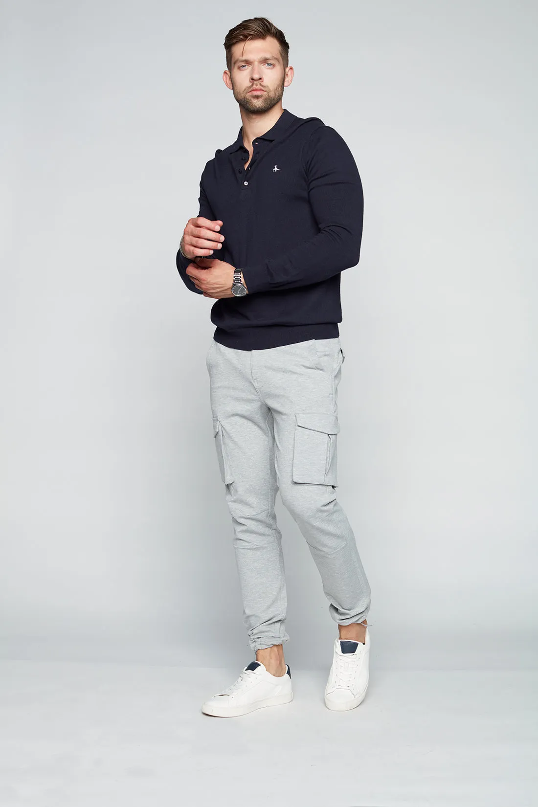 DEAN - Slim Fit Convertible Cargo Ponte Knit Jogger - Light Grey