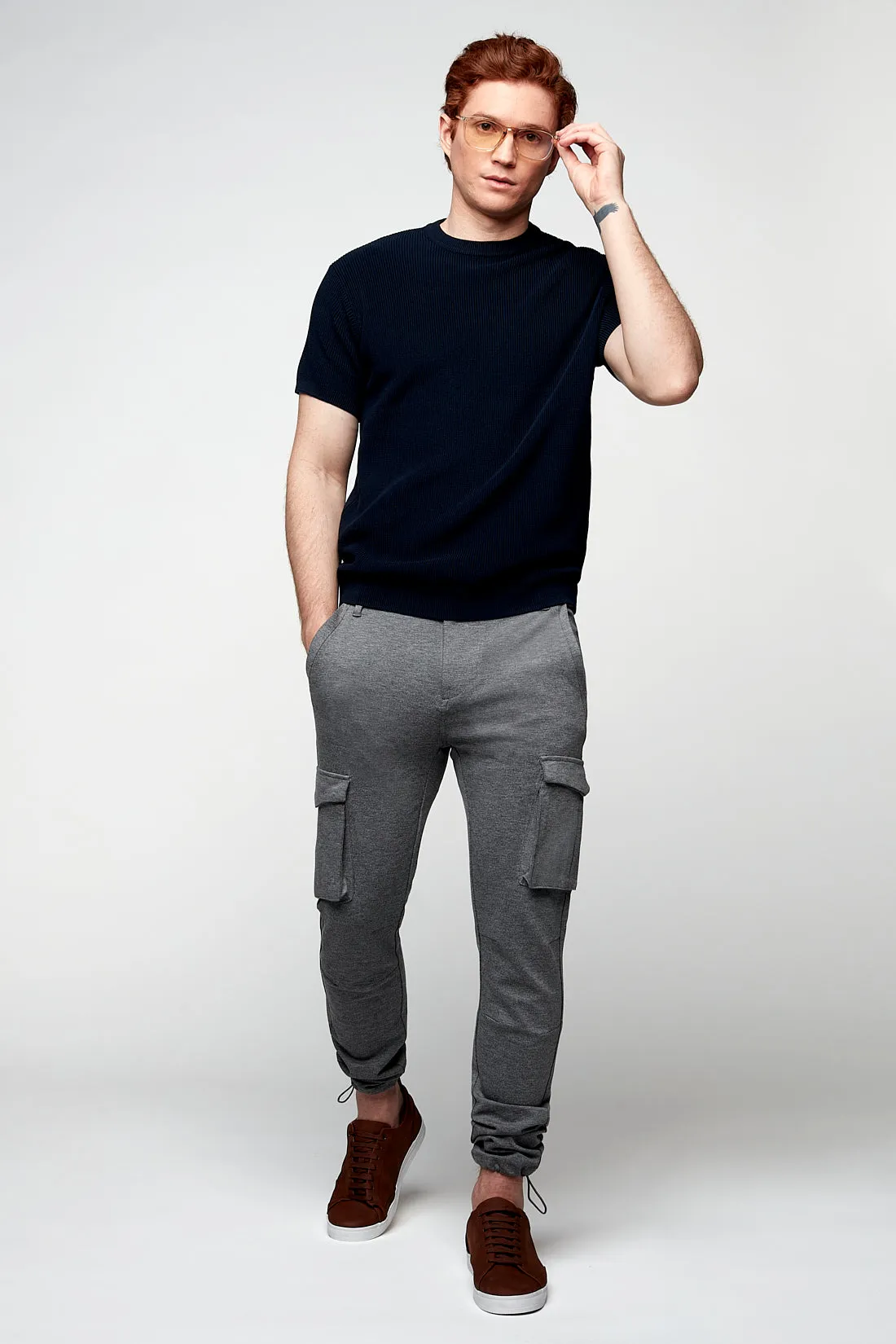 DEAN - Slim Fit Convertible Cargo Ponte Knit Jogger - Mid Grey