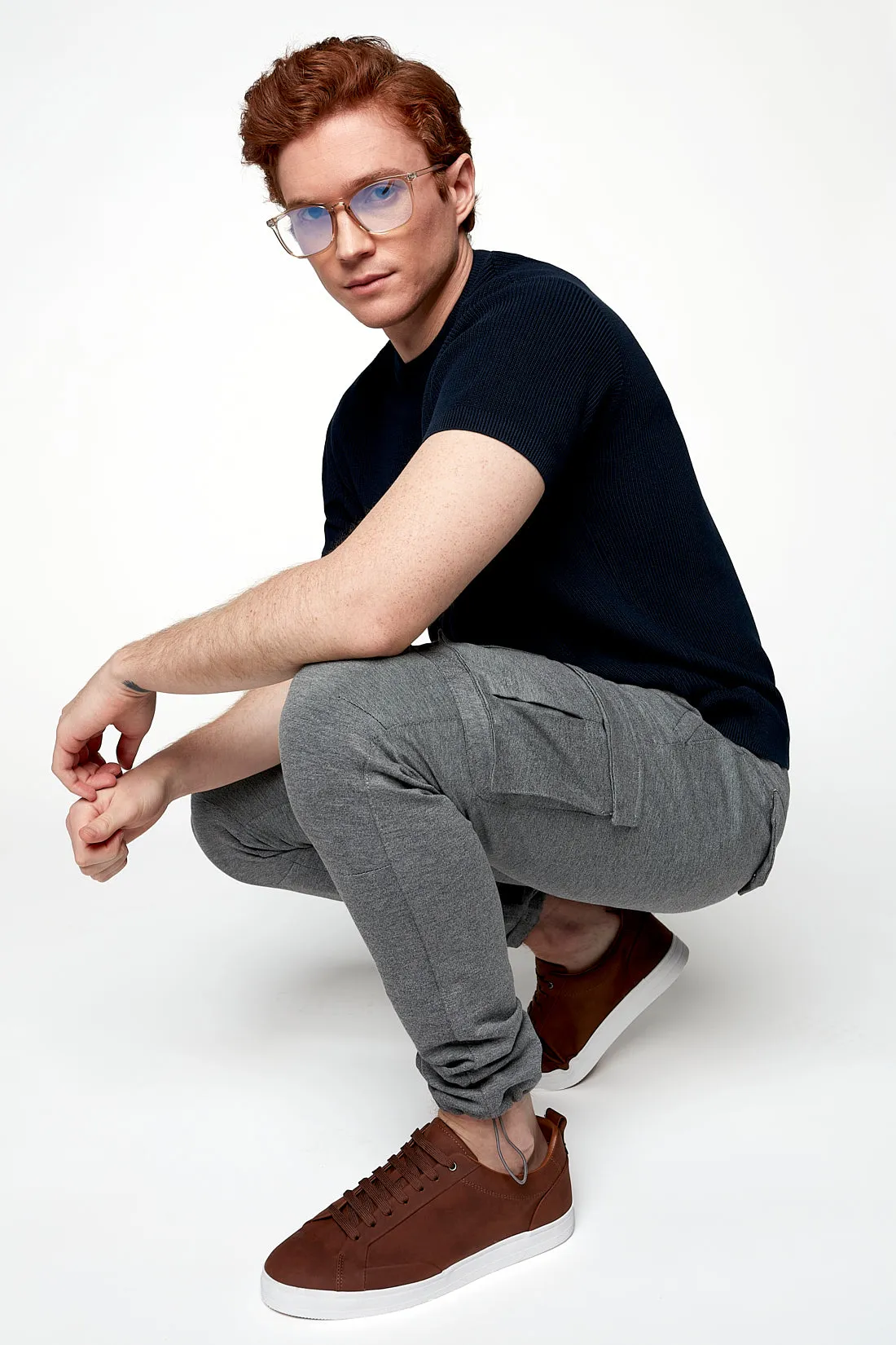 DEAN - Slim Fit Convertible Cargo Ponte Knit Jogger - Mid Grey