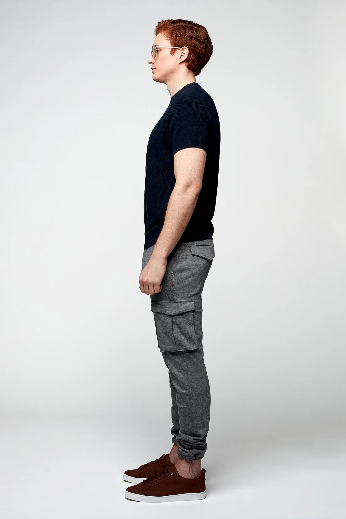 DEAN - Slim Fit Convertible Cargo Ponte Knit Jogger - Mid Grey