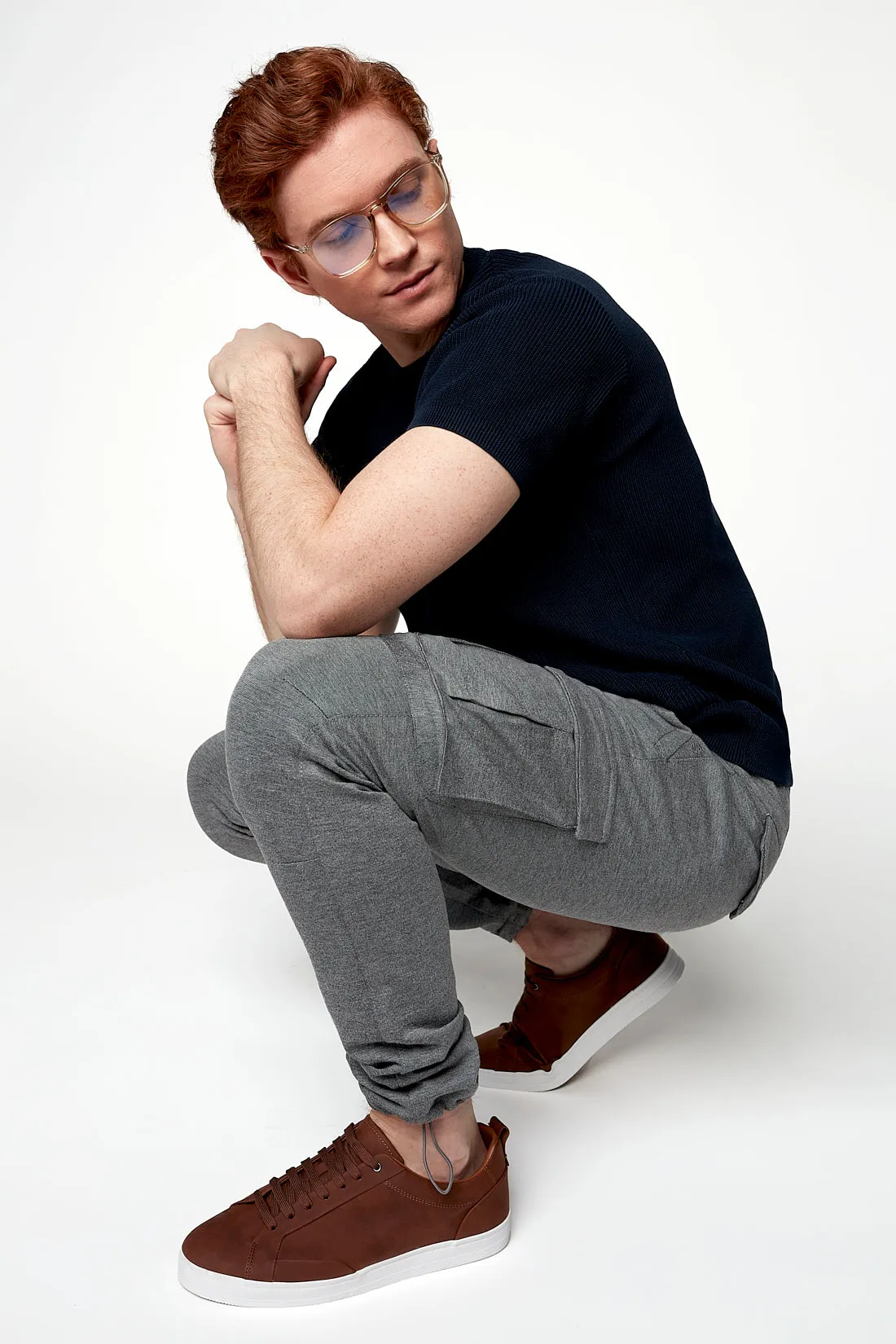 DEAN - Slim Fit Convertible Cargo Ponte Knit Jogger - Mid Grey