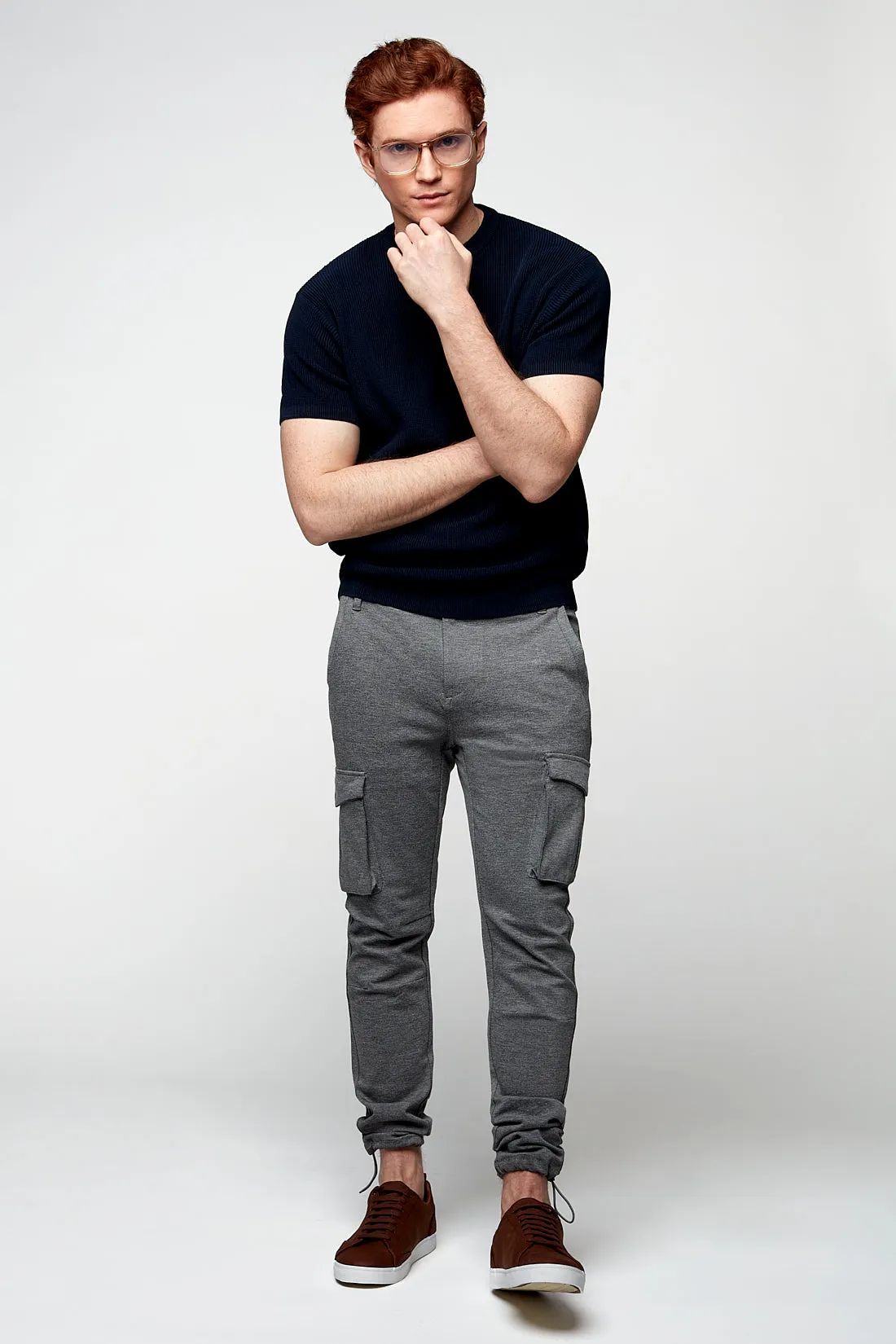 DEAN - Slim Fit Convertible Cargo Ponte Knit Jogger - Mid Grey