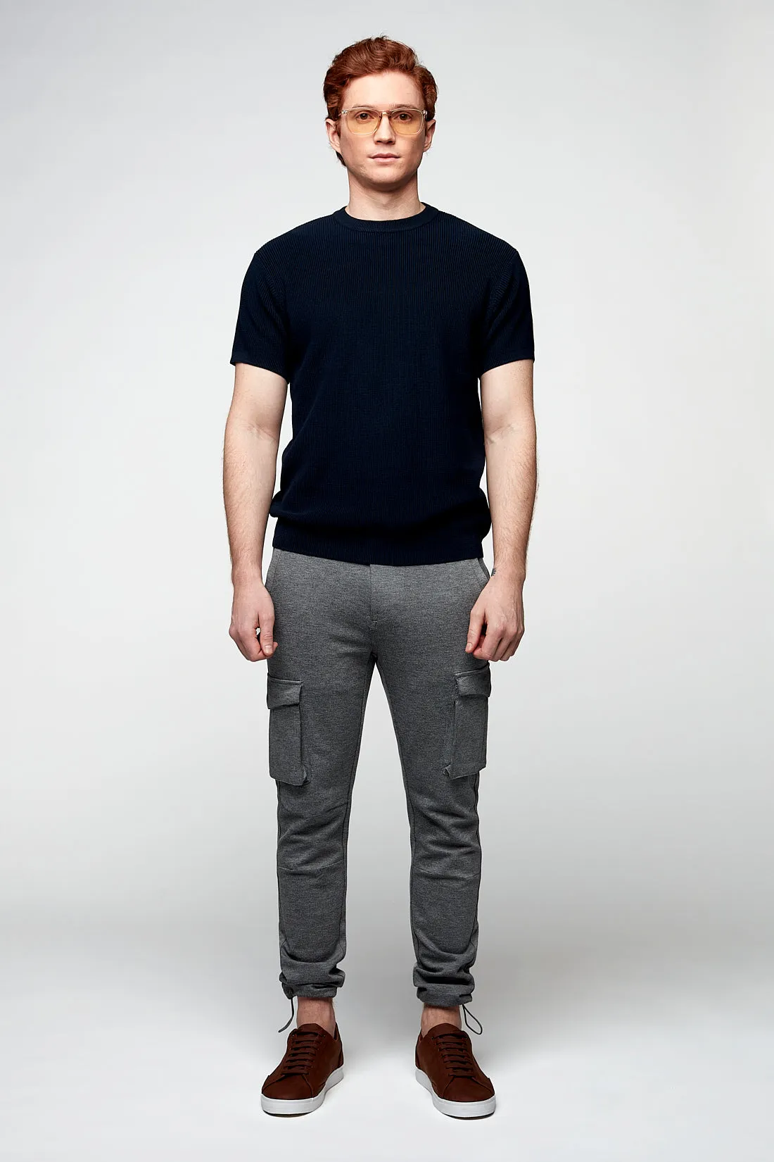 DEAN - Slim Fit Convertible Cargo Ponte Knit Jogger - Mid Grey