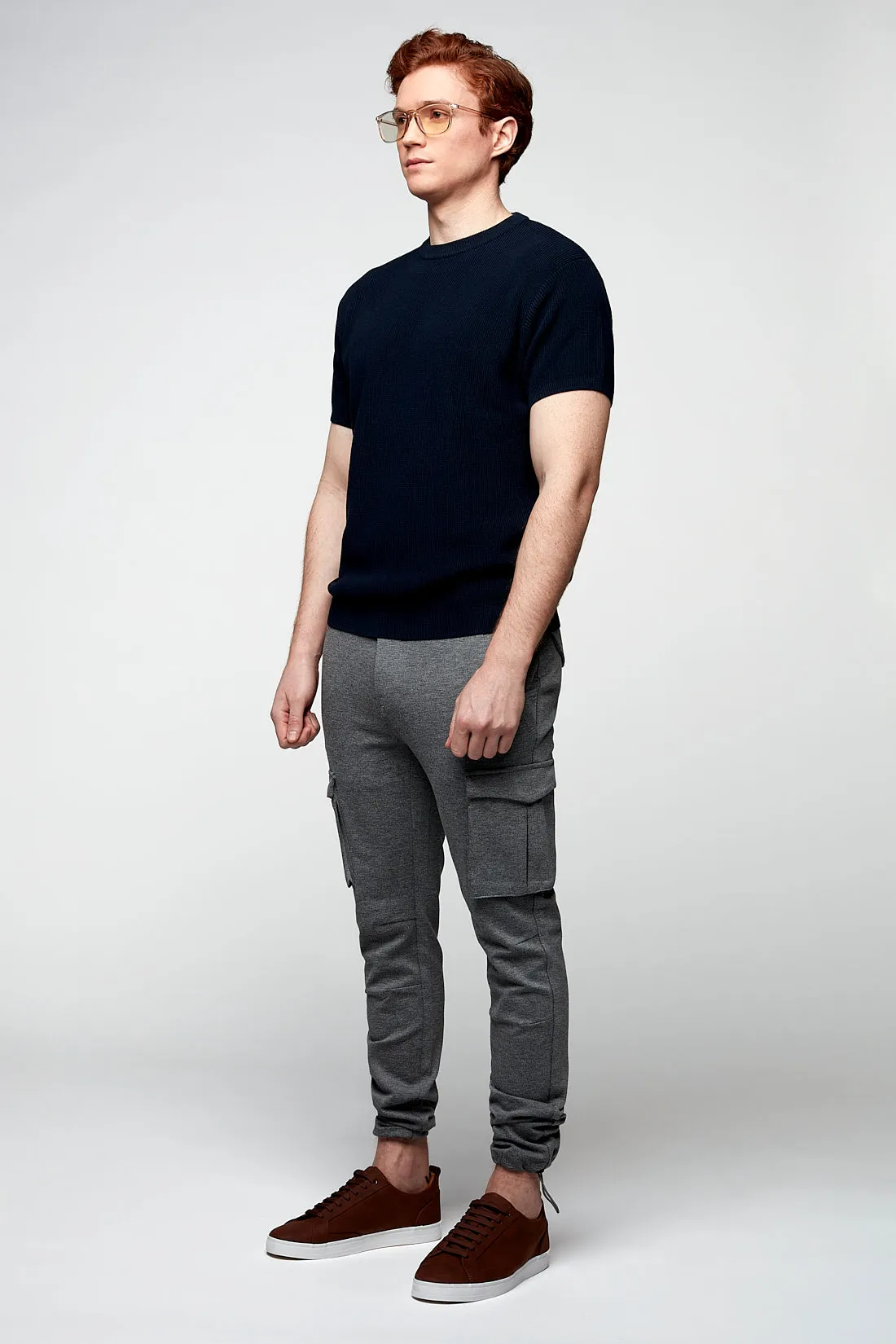 DEAN - Slim Fit Convertible Cargo Ponte Knit Jogger - Mid Grey