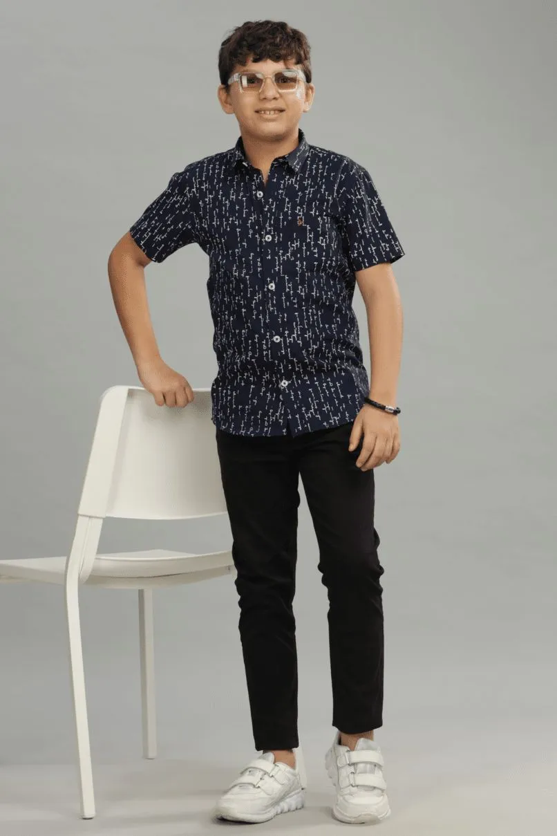 KIDS - Navy Text Print - Half-Stain Proof Shirt