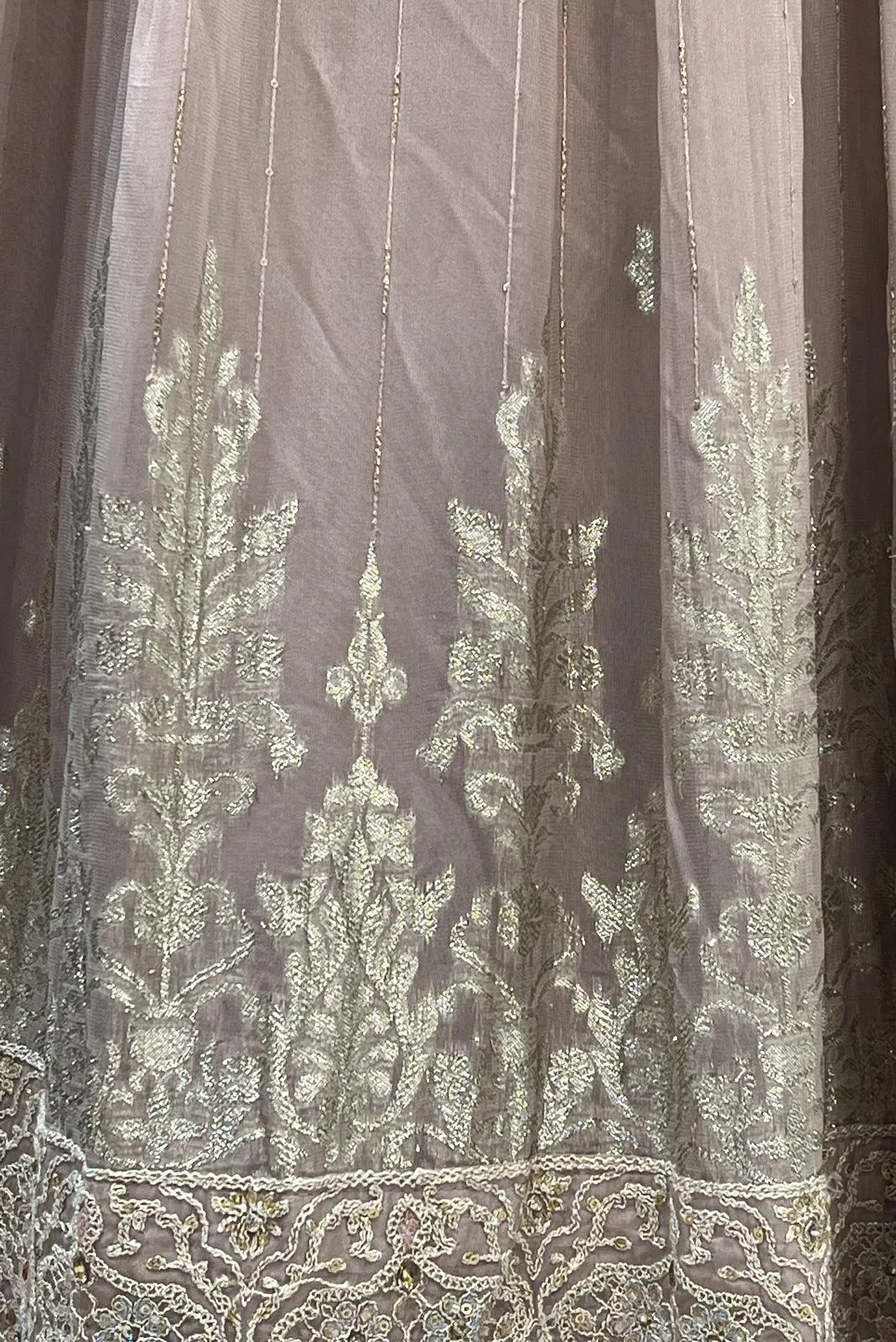 Light Onion Beads, Stone, Zardozi, Thread, Zari and Embroidery work Crop Top Lehenga