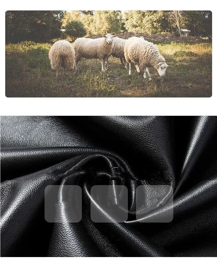 Long Leather Trench Coat Men's Black Winter Jacket Blazer Faux Sheep Overcoats Windbreaker Trenchcoats Waterproof Sashes