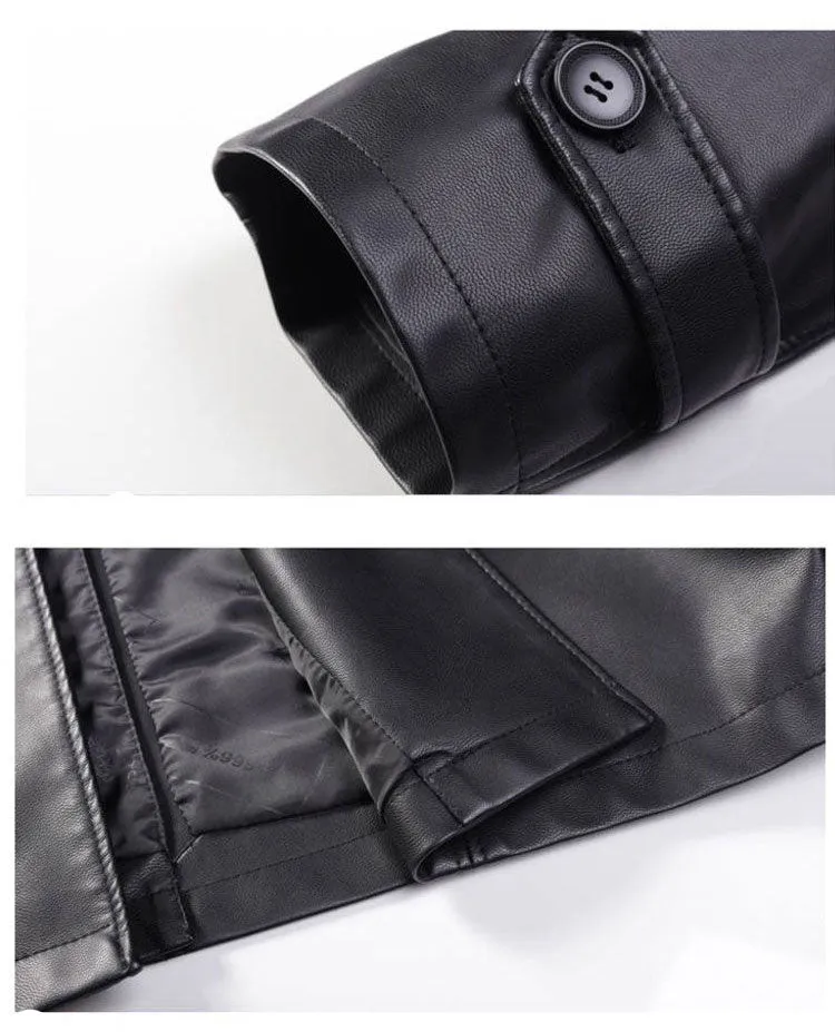 Long Leather Trench Coat Men's Black Winter Jacket Blazer Faux Sheep Overcoats Windbreaker Trenchcoats Waterproof Sashes