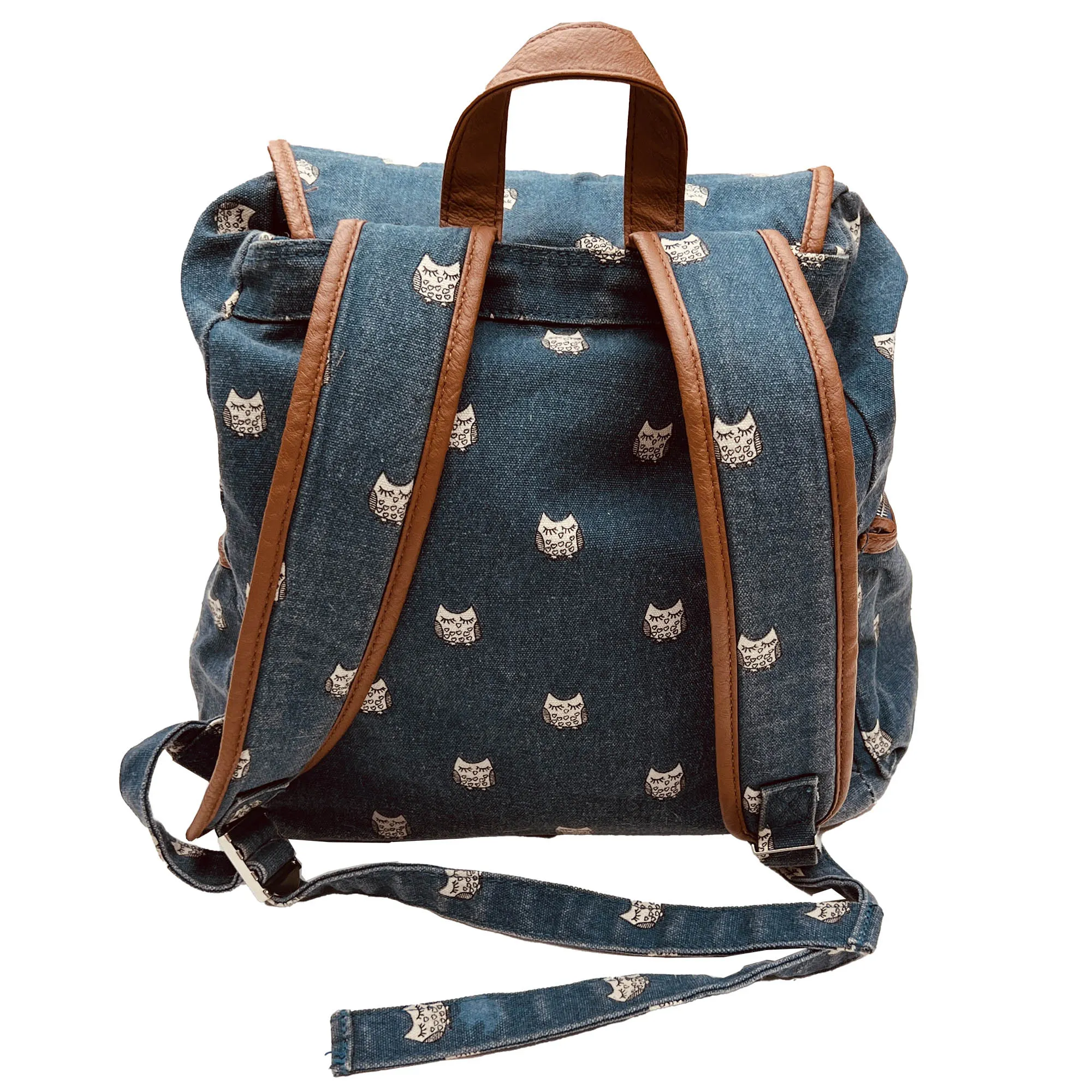 Mudd Blue Denim Owl Print Backpack, School Book Bag