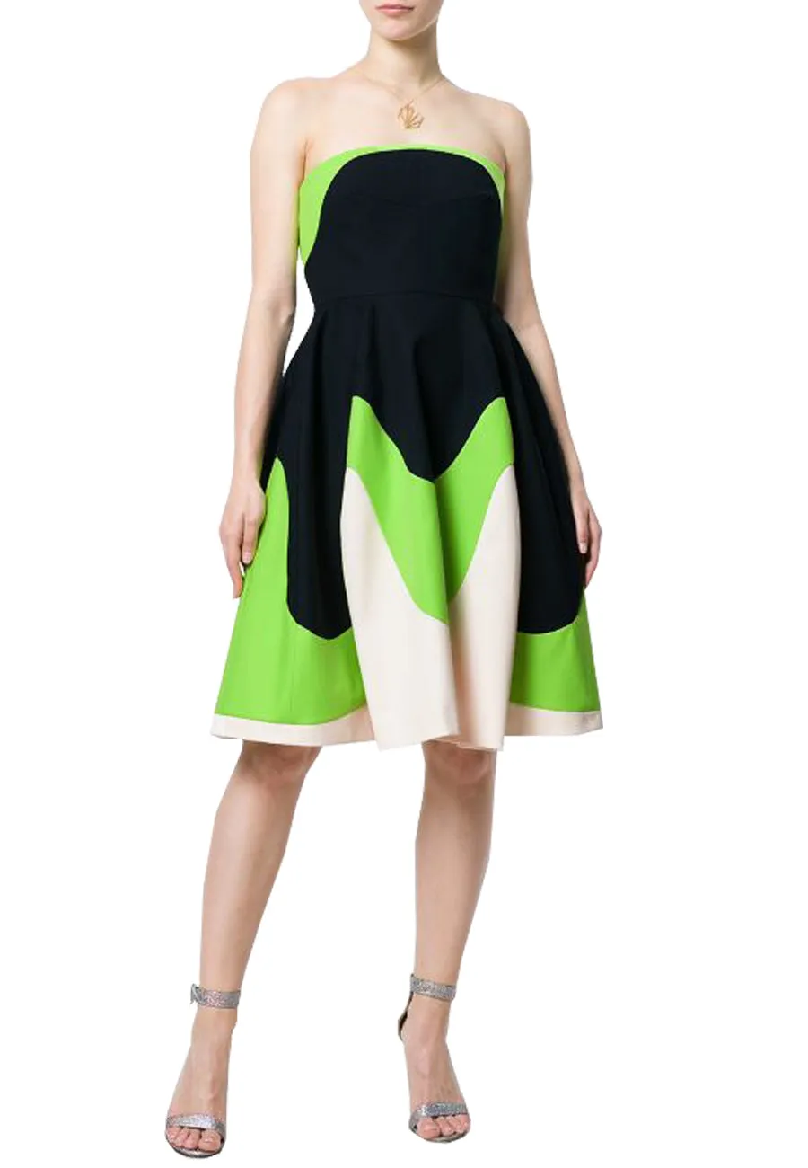 Navy Strapless Colour Block Flared Midi Dress