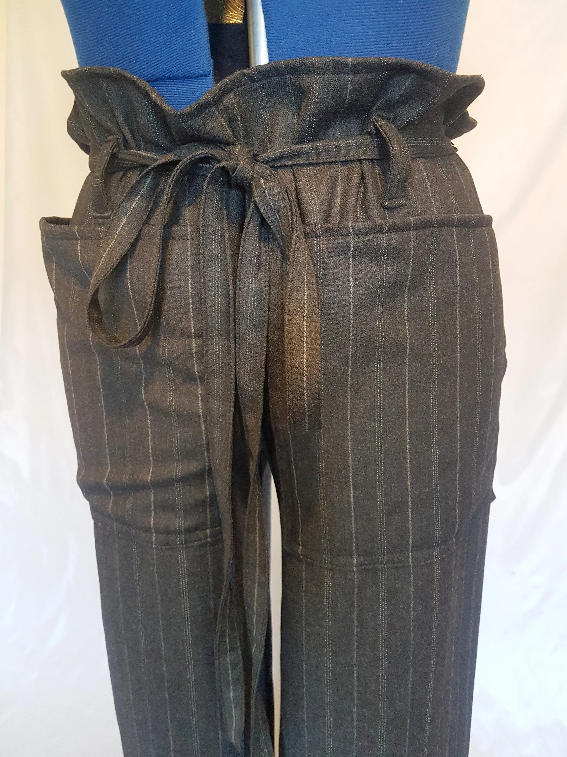 Pinstripe Grey Wide Leg Retro Trousers Pockets