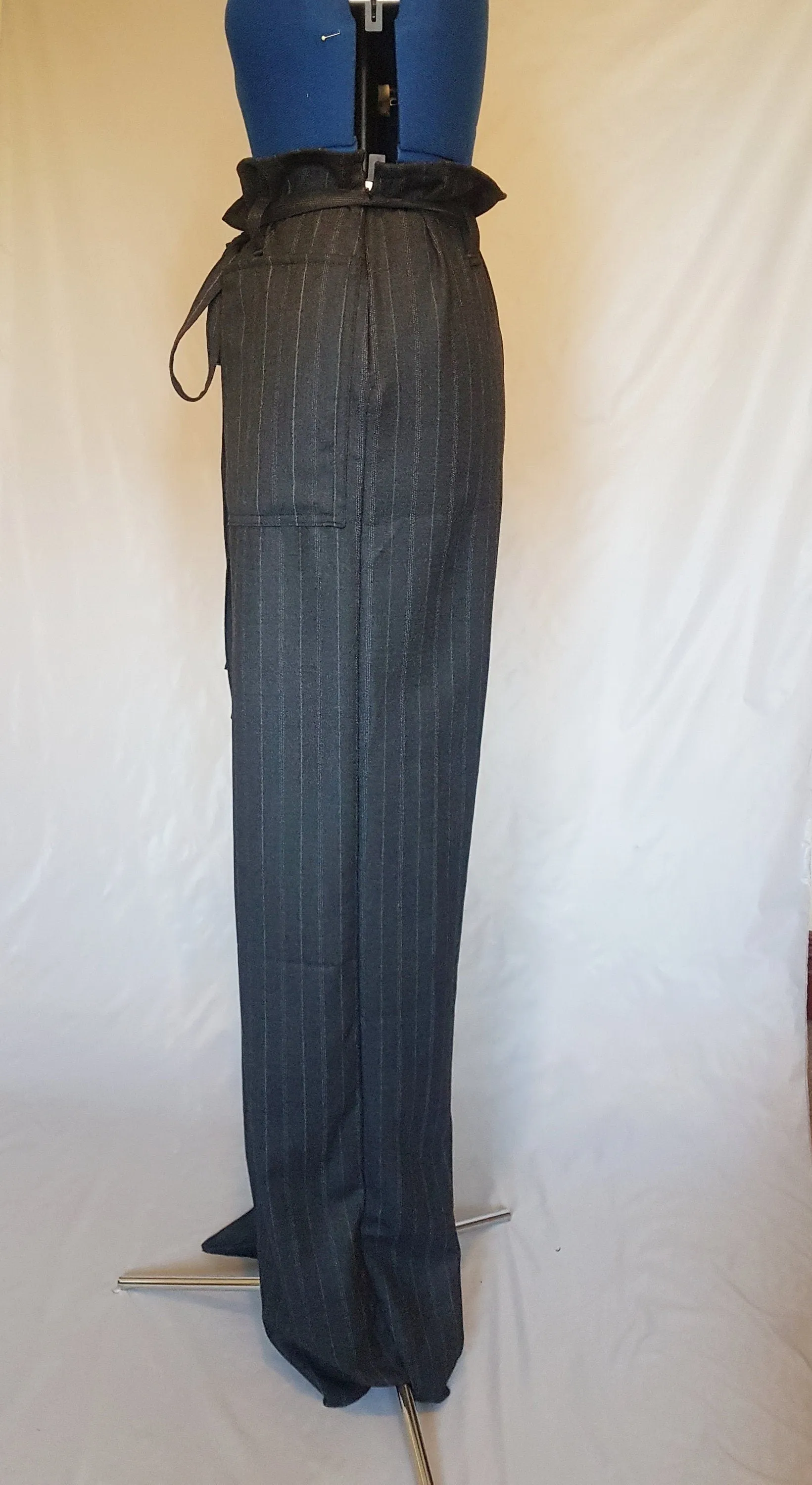 Pinstripe Grey Wide Leg Retro Trousers Pockets