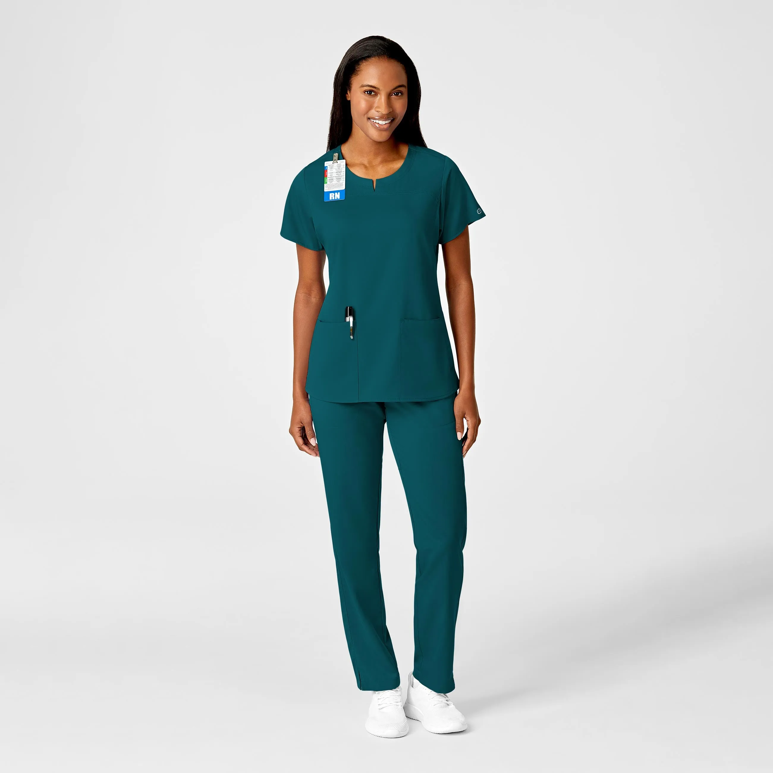 PRO Women's 4 Pocket Notch Neck Scrub Top - Caribbean