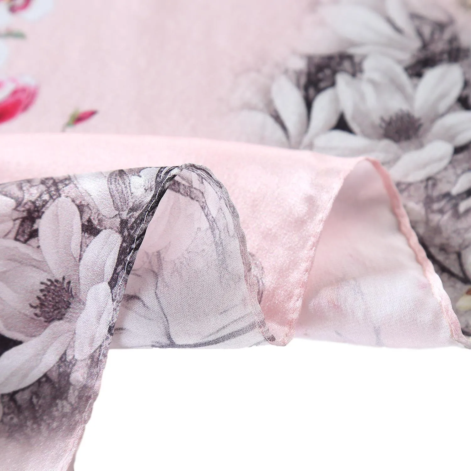 Silk Neckerchief Small Square Silk Scarf Pink Color Flower Print XFD204