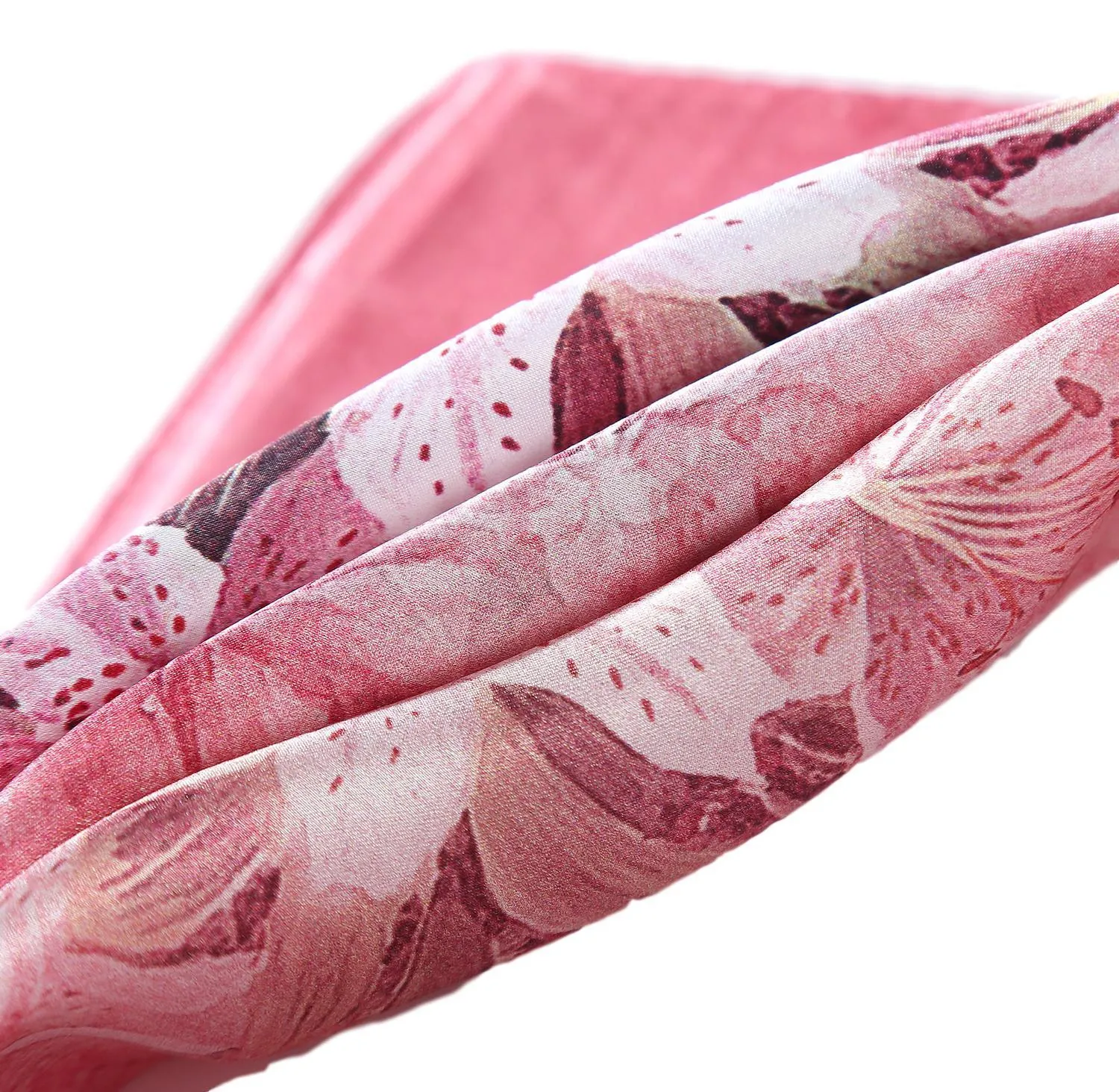 Silk Neckerchief Small Square Silk Scarf Pink Theme Lily Print XFD207