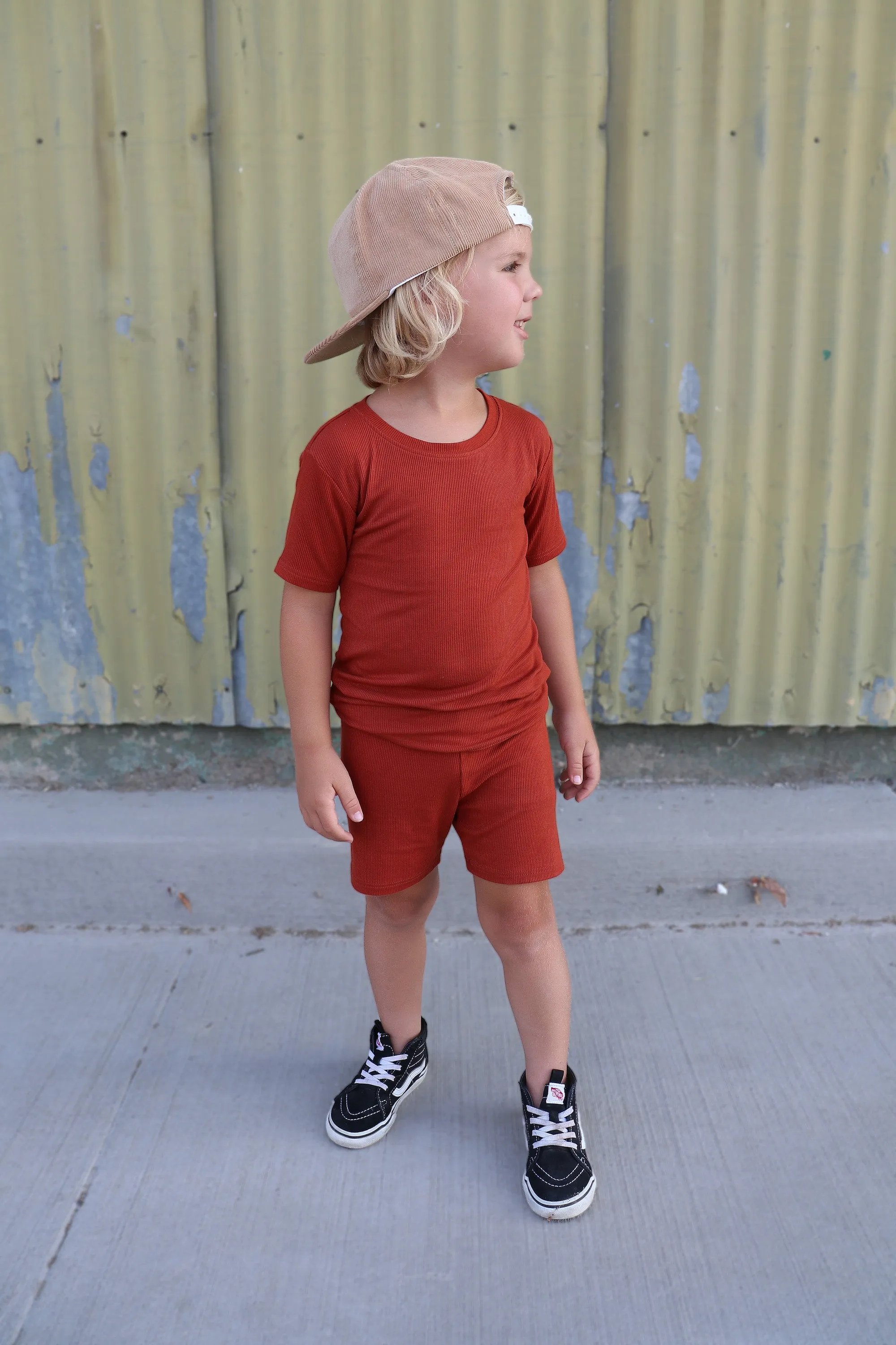 Terracotta Ribbed 2 Piece Shorts Set