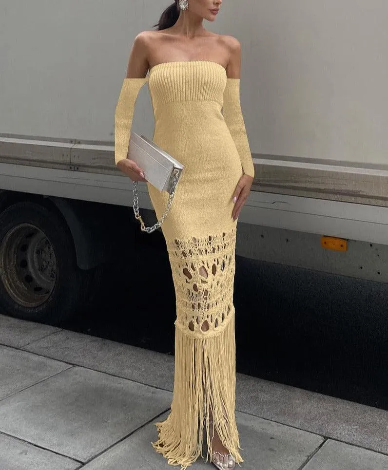 Valentina Knitted Tassel Tube Maxi Dress