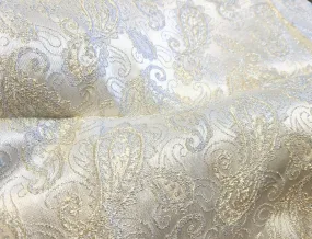 Vintage Fabric - Brocade - Paisley - Silver Metallic - Fabric Remnant - BRK144