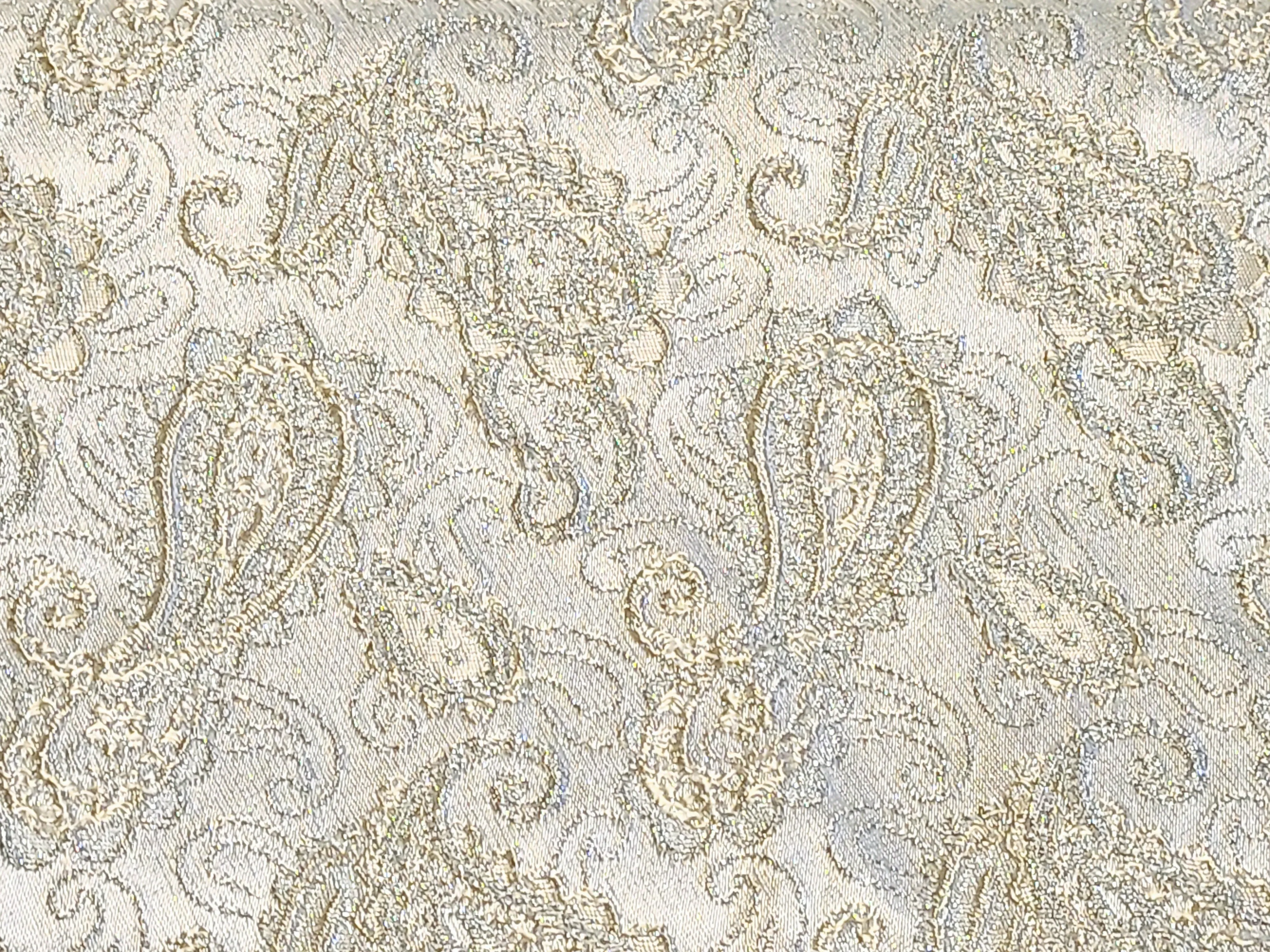 Vintage Fabric - Brocade - Paisley - Silver Metallic - Fabric Remnant - BRK144