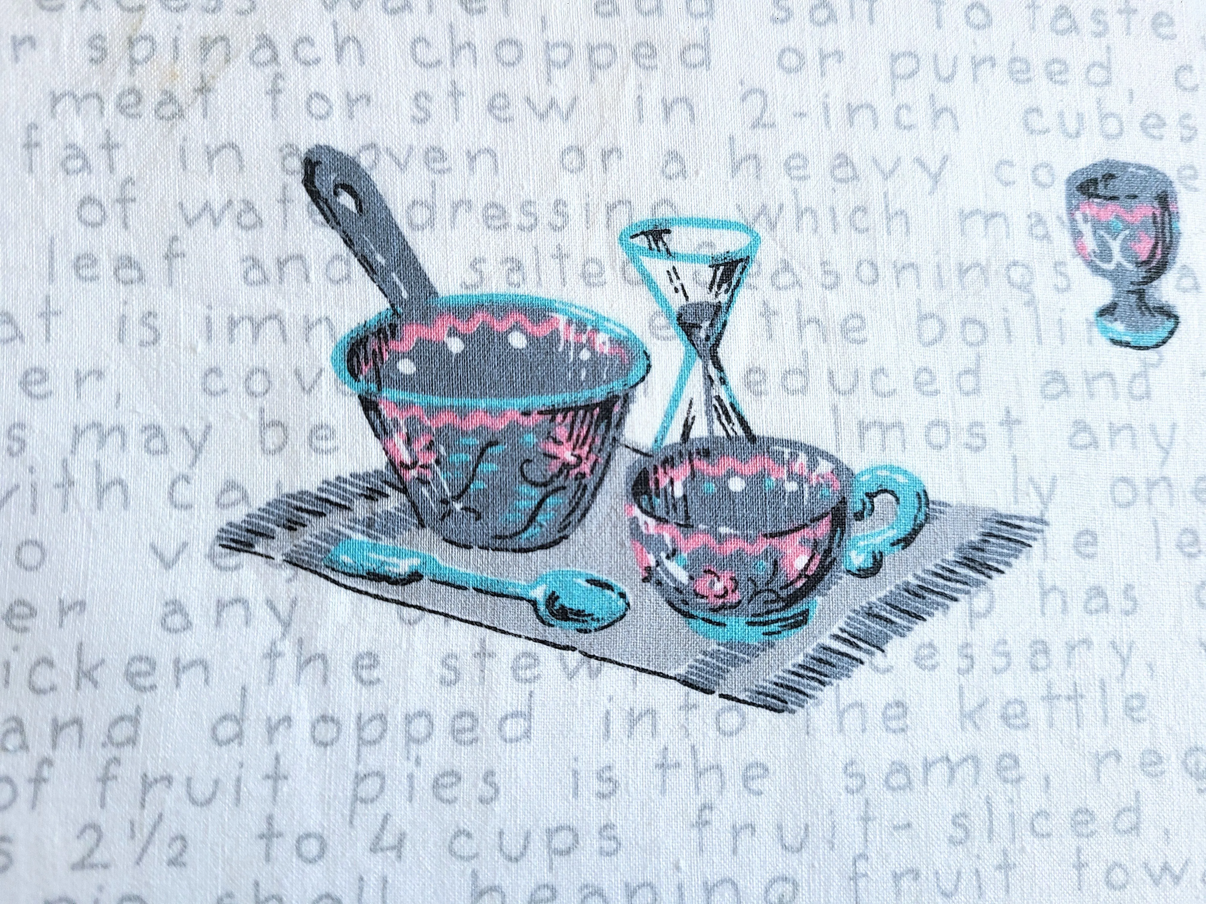 Vintage Fabric - Cotton - Kitchen Mixing Bowl and Recipe - By the Yard - VCW54