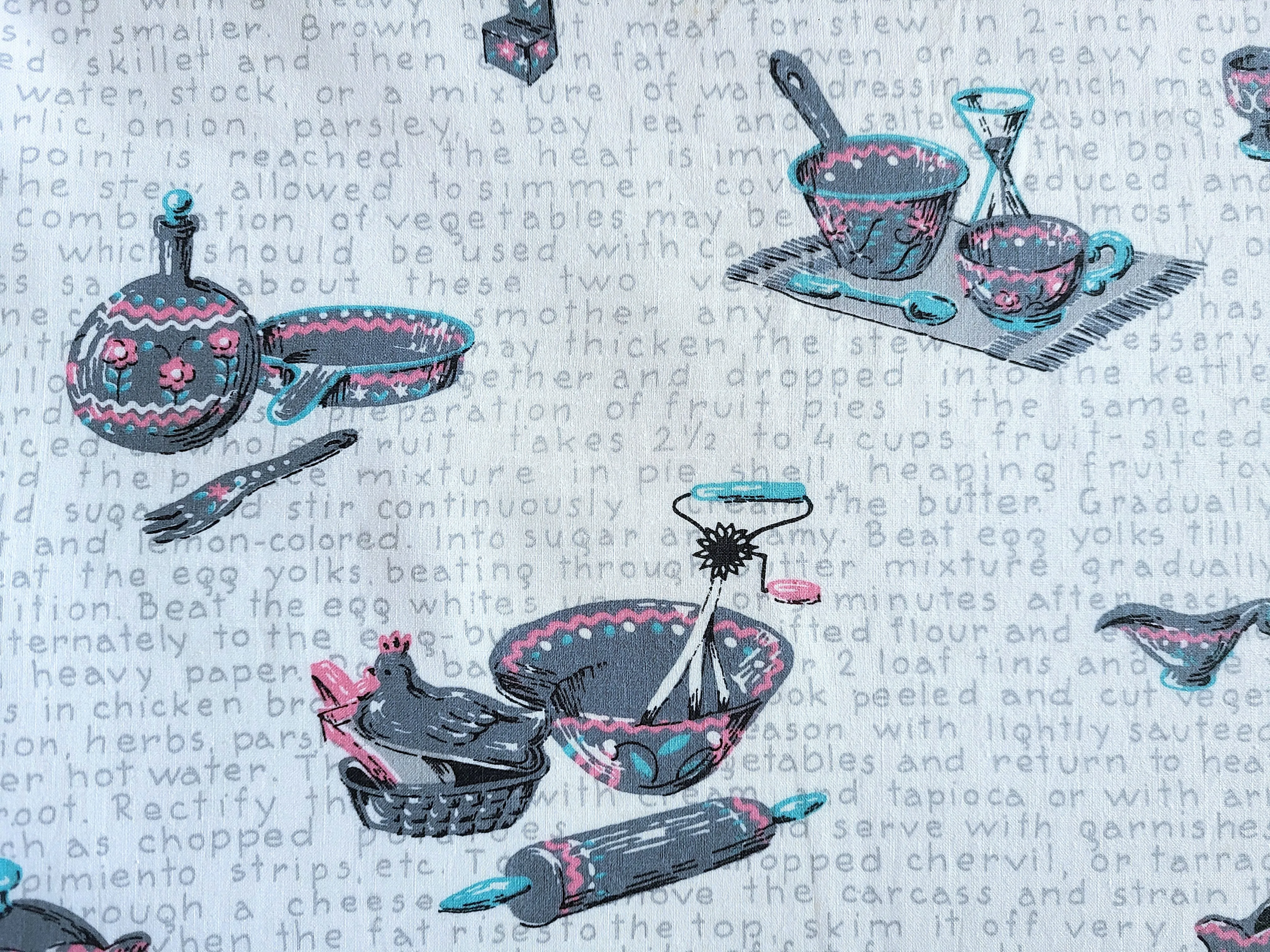 Vintage Fabric - Cotton - Kitchen Mixing Bowl and Recipe - By the Yard - VCW54