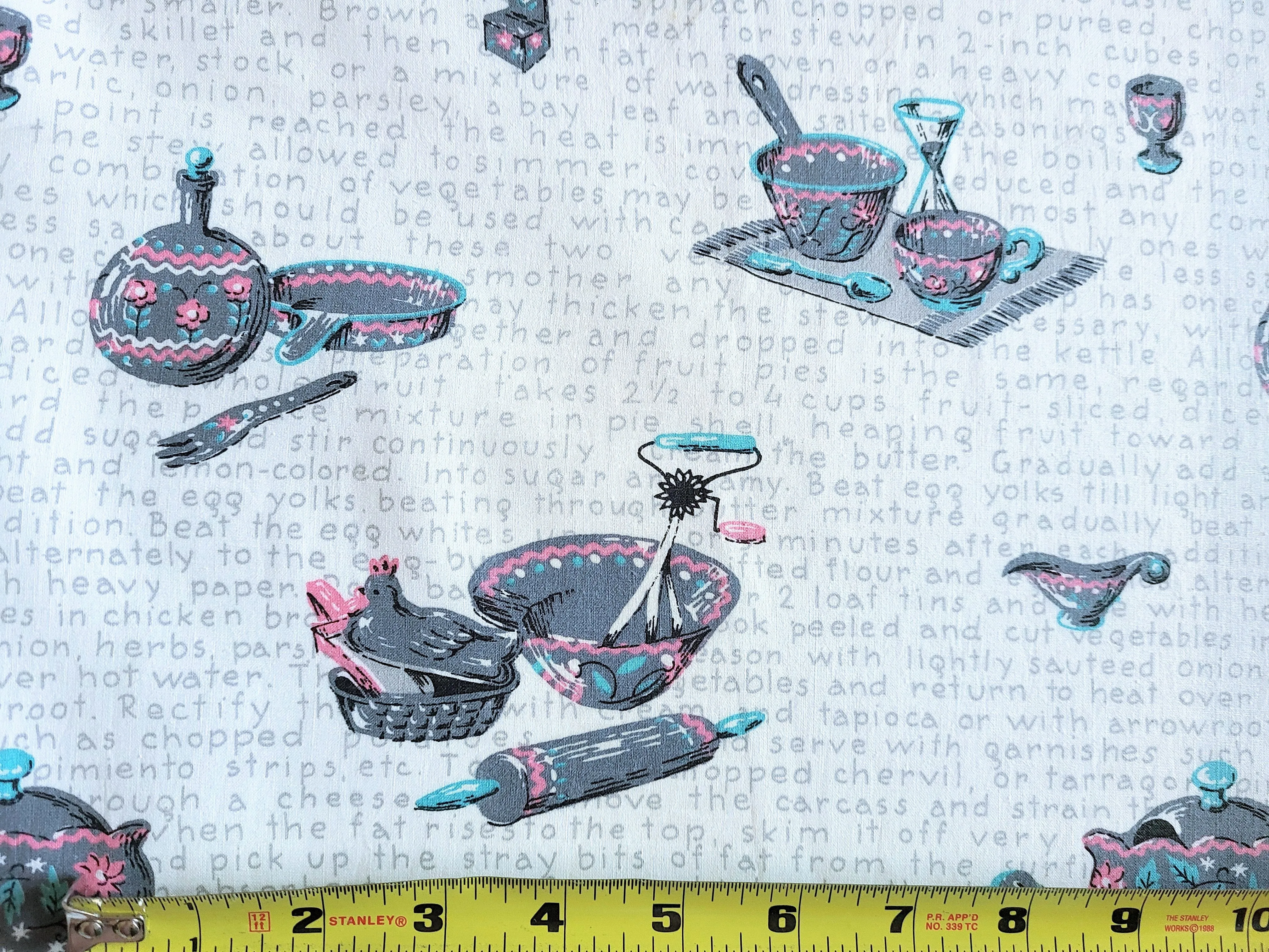 Vintage Fabric - Cotton - Kitchen Mixing Bowl and Recipe - By the Yard - VCW54