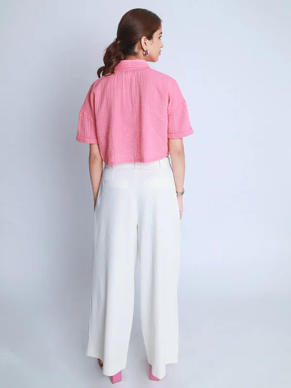 Vintage Washed Oversized Crop Cotton Shirt