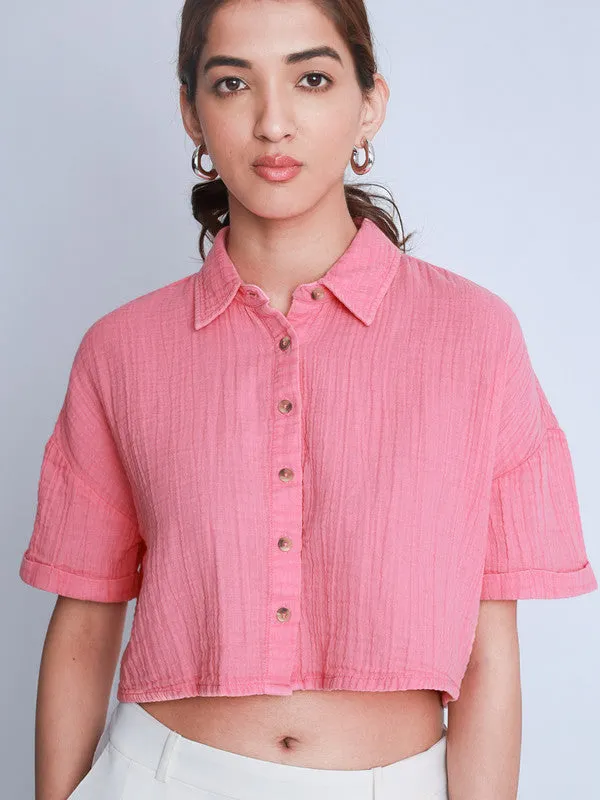 Vintage Washed Oversized Crop Cotton Shirt