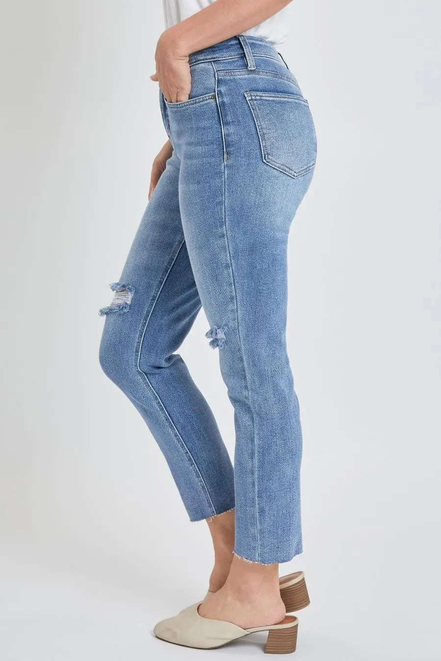 Women's Vintage Wash Straight Ankle Ripped Jean with Frayed Hem