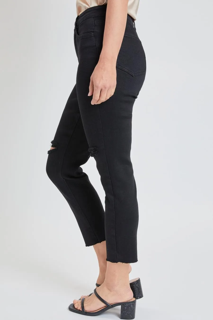 Women's Vintage Wash Straight Ankle Ripped Jean with Frayed Hem