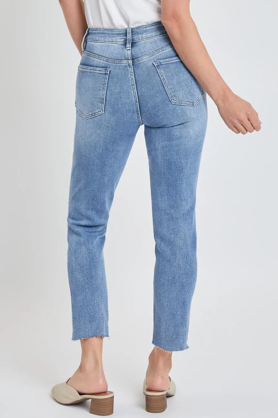 Women's Vintage Wash Straight Ankle Ripped Jean with Frayed Hem
